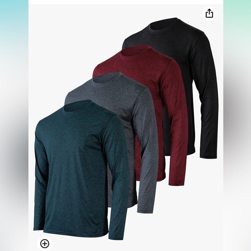 Real Essentials 4 Pack: Dry-Fit LS shirt BLK, Grey, Teal, Burgundy M NWT IN PKG‎